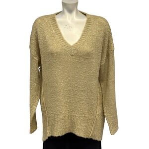 HEIMISH Regular Plus Tan Knit V Neck Sweater Long Sleeve Women Size M